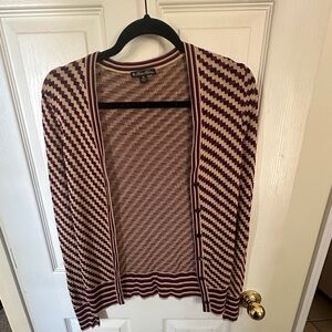 Brooks Brothers Burgundy and Cream Chevron Knit Cardigan